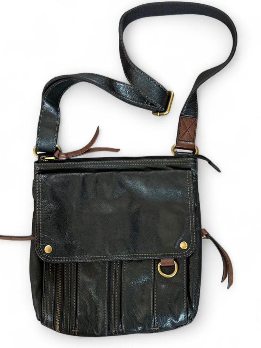 Fossil Black Leather Morgan Traveler Crossbody Bag